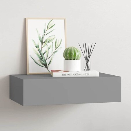 vidaXL Półka ścienna z szufladą, szara, 40 x 23,5 x 10 cm, MDF
