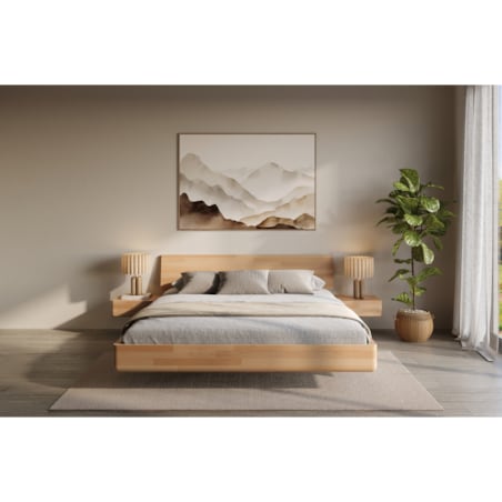 Łóżko lewitujące drewniane bukowe Visby LENA z szafkami / 200x200 cm, kolor naturalny