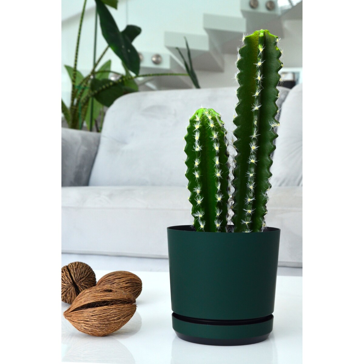 21 cm wzór ZIELONA BUTELKOWA Doniczka z podstawką ciemna zieleń satynowa matowa