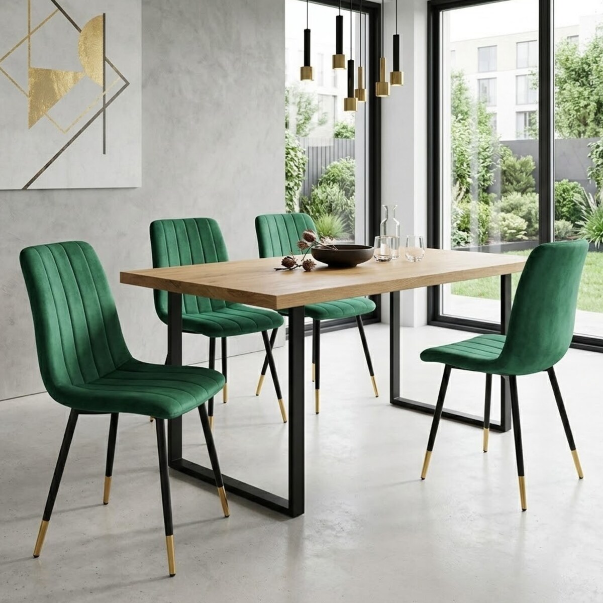 Krzesło welurowe pikowane tapicerowane metalowe nogi do jadalni salonu loft