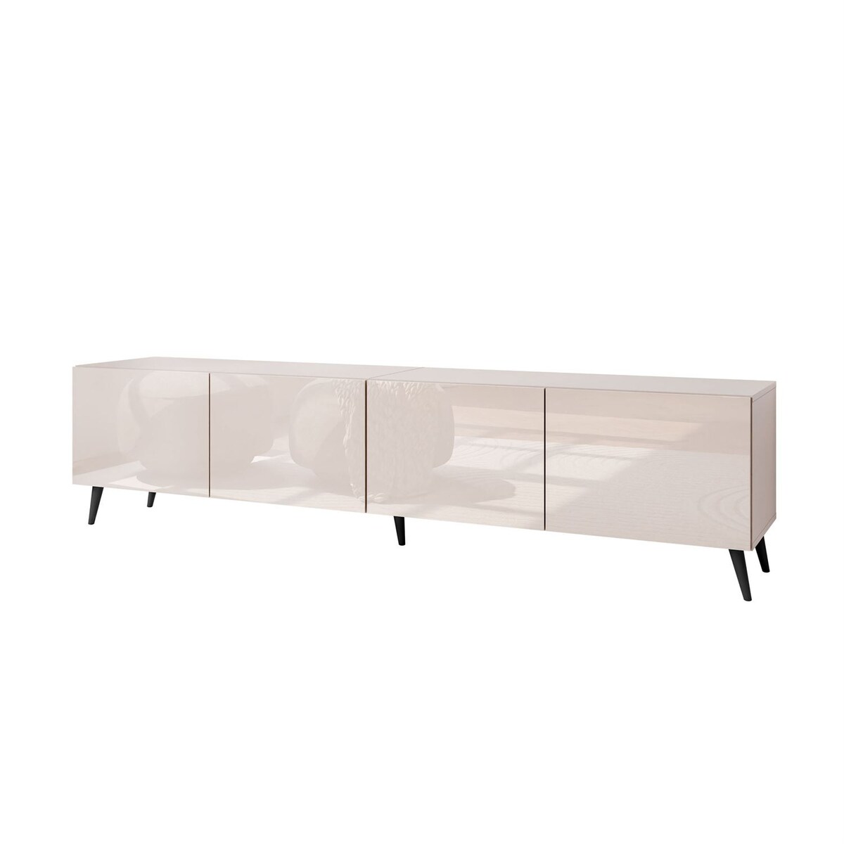 Szafka RTV COLGANTE 200 kaszmir wysoki połysk, oświetlenie LED, nóżki skośne czarne