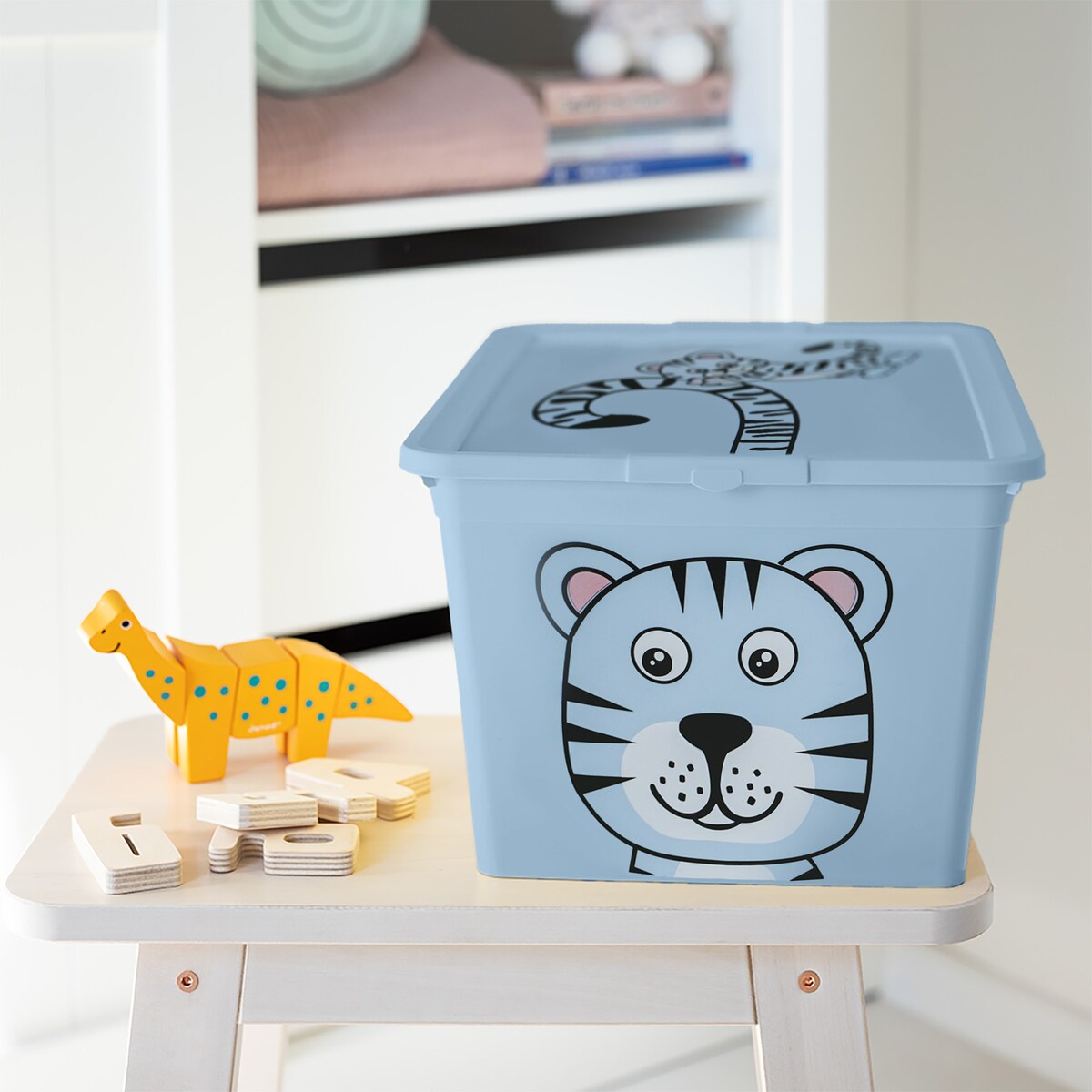 Pojemnik Plastikowy Na Zabawki Z Pokrywą 30 L Zamykany Do Pokoju Dzieci Niebieski