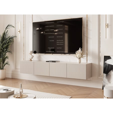 Szafka RTV wisząca KASZMIROWA ANGEL ryflowana 200 cm z oświetleniem LED
