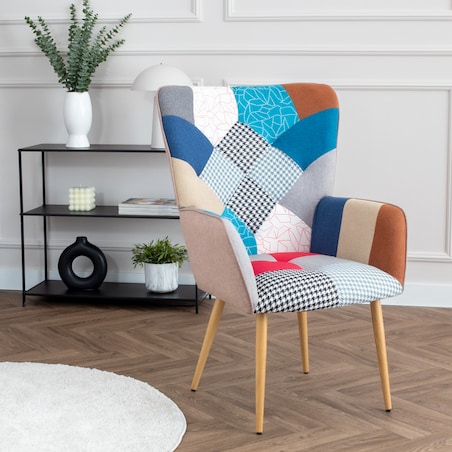 Fotel do salonu wypoczynkowy uszak nowoczesny patchwork tapicerowany