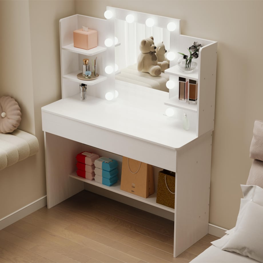 TOALETKA KOSMETYCZNA MAKIJAŻU WIZAŻU Z LUSTREM LED NOWOCZESNA LOFT 110 CM