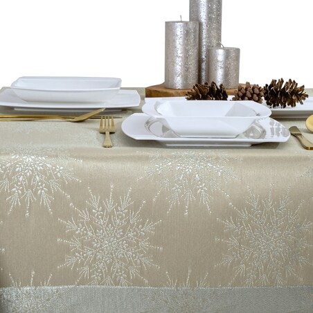 Obrus Śnieżynka beżowy - 120x160 cm - beżowy