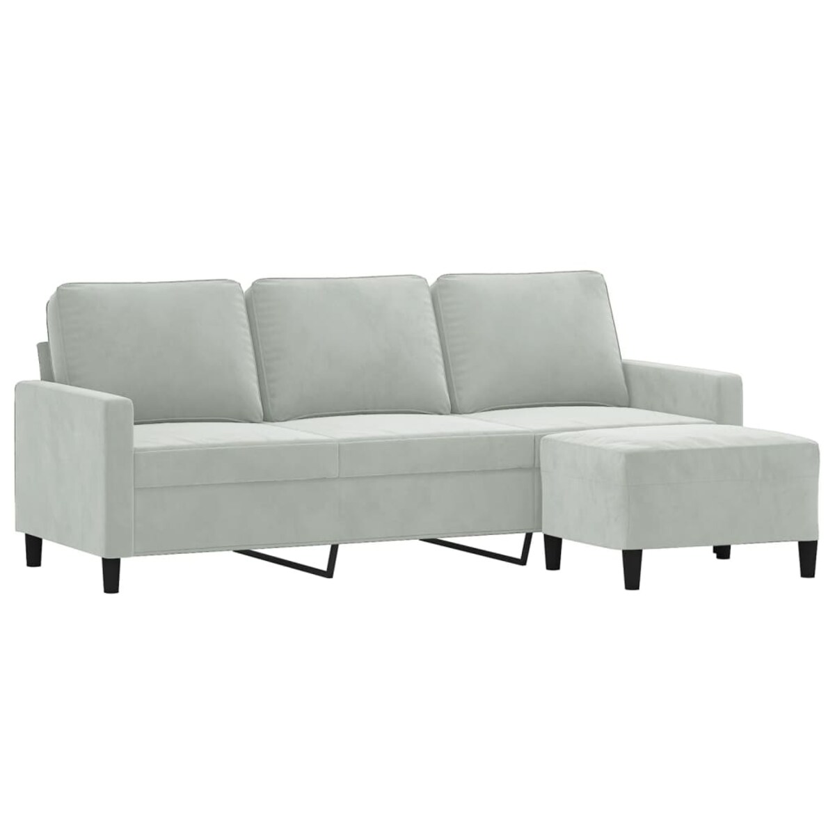 vidaXL 3-osobowa sofa z podnóżkiem, jasnoszara, 180 cm, aksamit