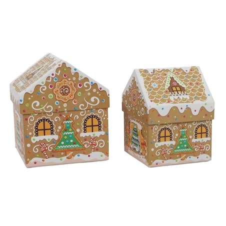 Pudełka dekoracyjne 2 szt. 18x15 cm CHATKI beżowe