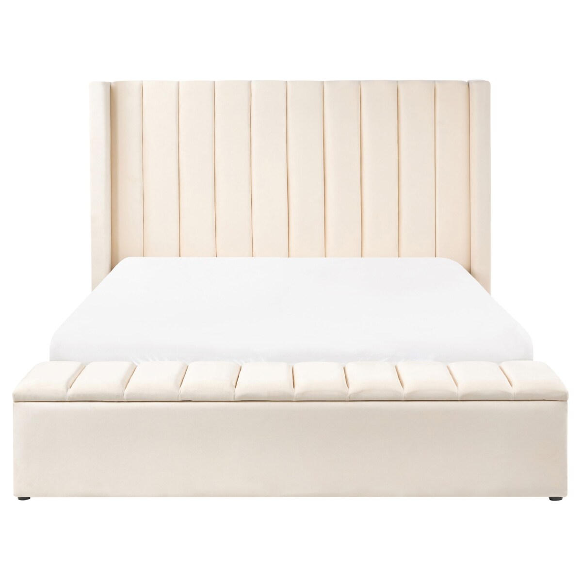 Łóżko z ławką Welur NOYERS 160 x 200 cm Złamana biel