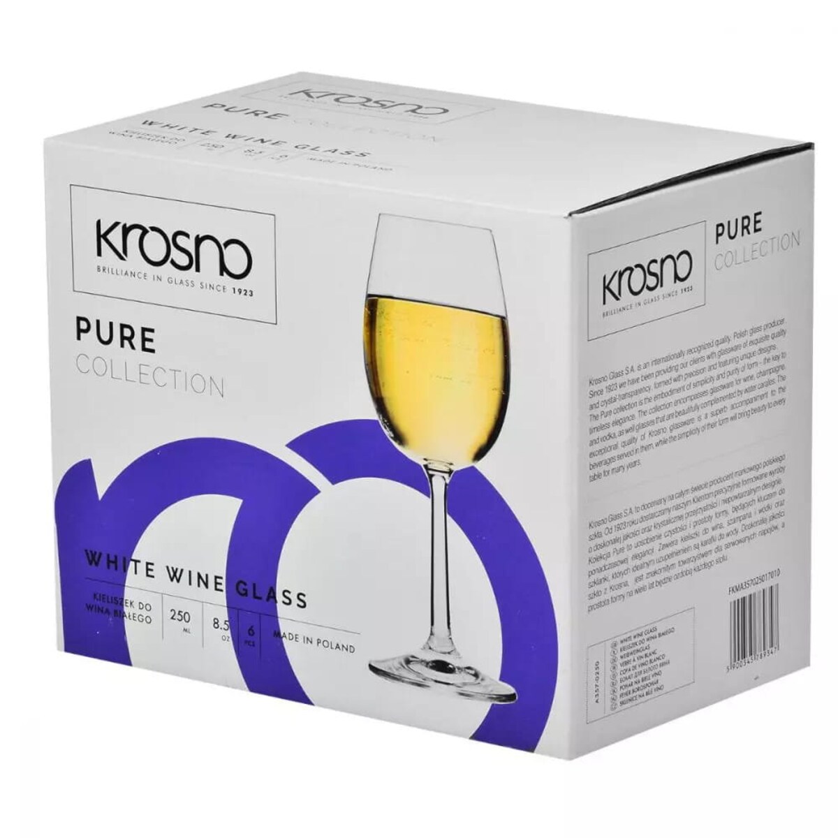Kieliszki Wina Białego Czerwonego Wody Krosno Pure 6 x 250 ml Klasyczny Zestaw