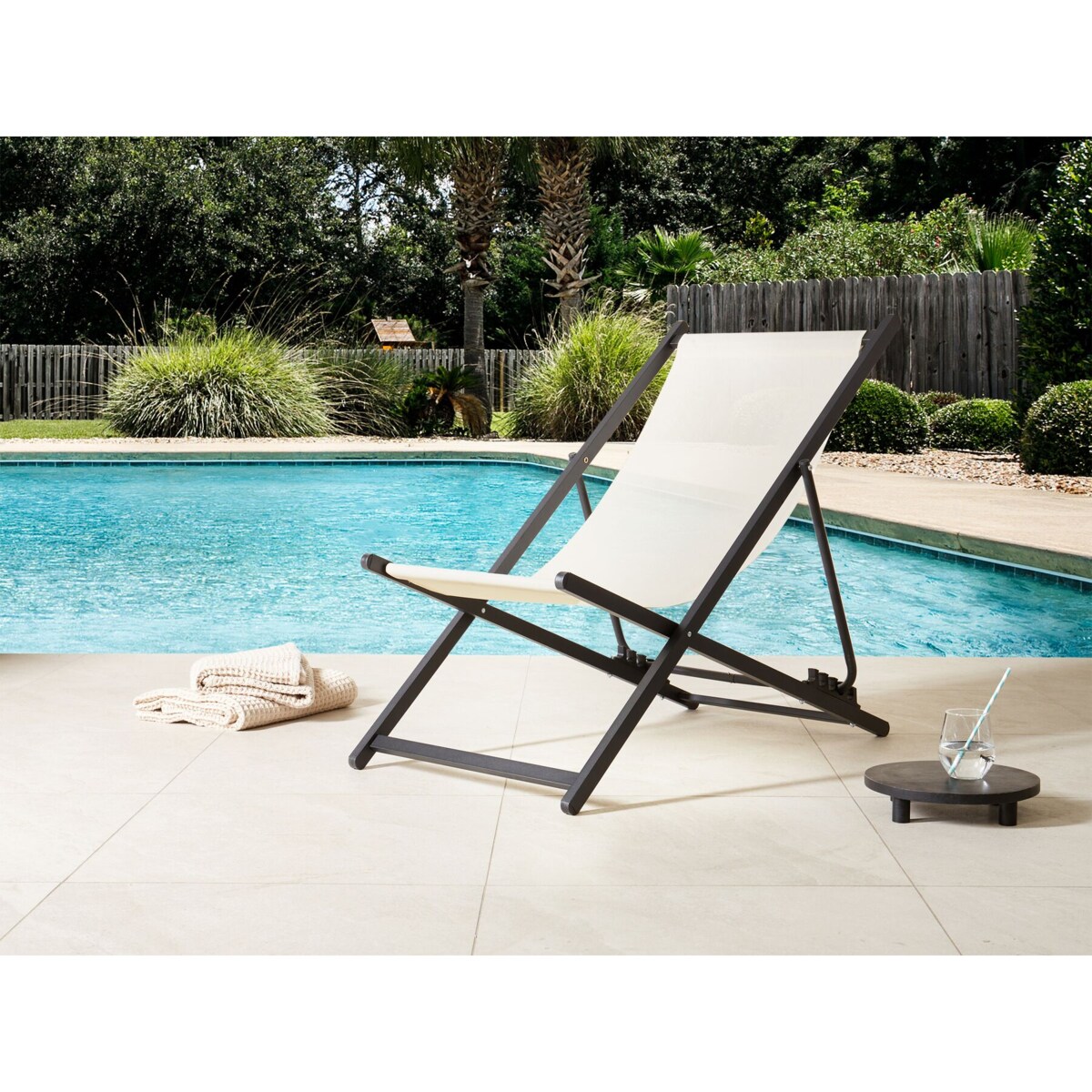 Leżak ogrodowy kremowo-czarny LOCRI II