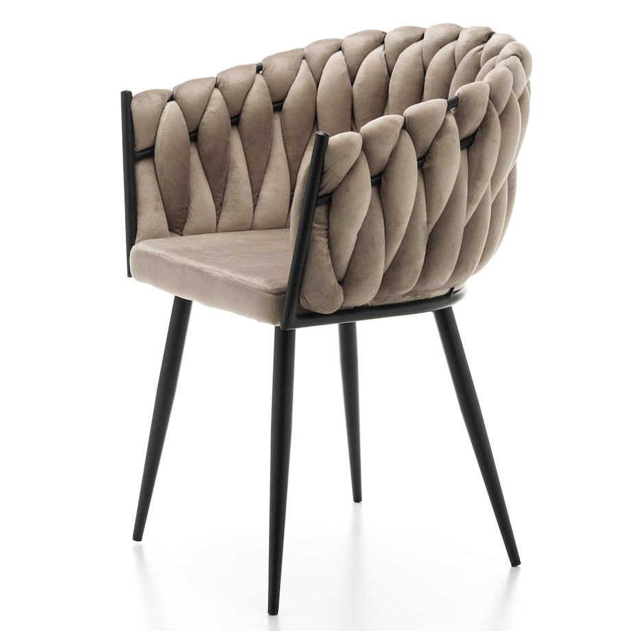 Krzesło tapicerowane plecione glamour salon welurowe LATINA ciemnobeżowa