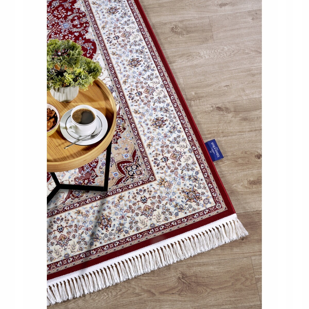 Dywan tradycyjny do salonu 155x235cm,klasyczny kremowo czerwony z frędzlami