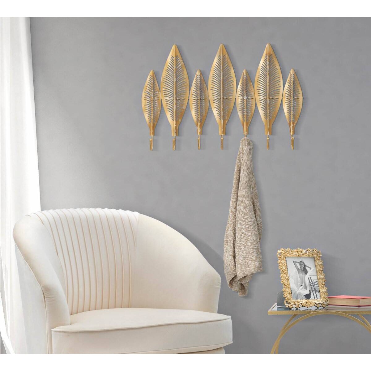 Wieszak do przedpokoju, wzór liści, 7 haczyków