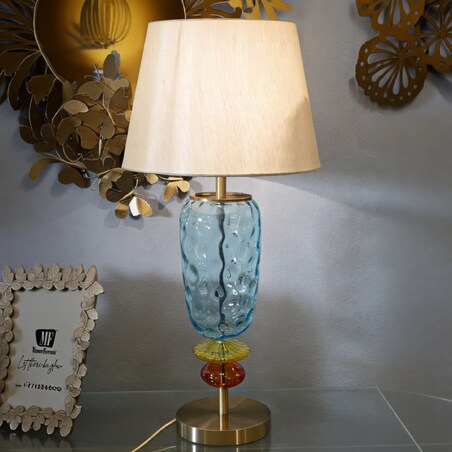 Lampa stołowa Colorful, kolor wielokolorowy, żelazo, szkło i tkanina, 35 x 35 x 73 cm, 1 x E27, do salonu i sypialni, Mauro Ferretti