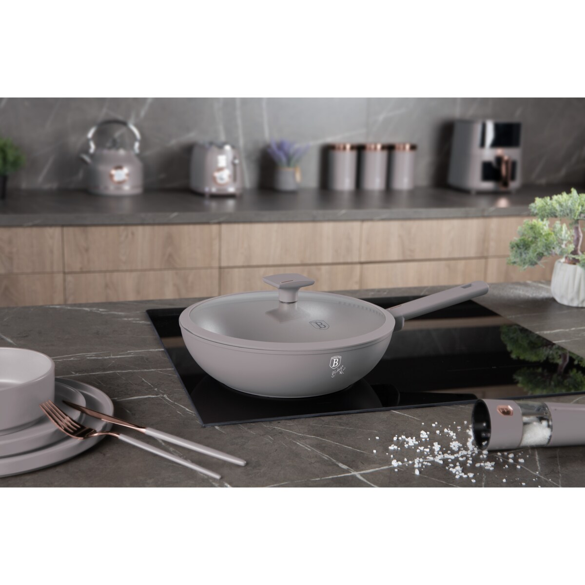 Patelnia wok z pokrywką 28cm BerlingerHaus Toupe BH-8094