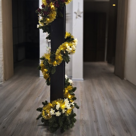 Łańcuch Led Choinkowy Złoty Na Baterie Świąteczny Na Choinkę 6 Metrów