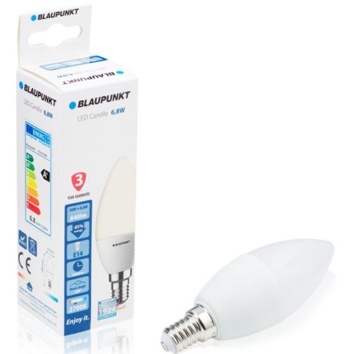 Żarówka ledowa E14-7W-WW 6,8W płomyk biała, Blaupunkt