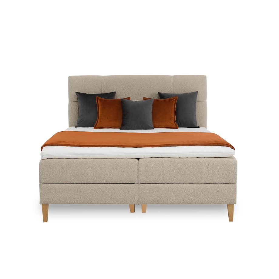 Łóżko kontynentalne EVERTON 200x200 z pojemnikiem, Beż, tkanina Baloo 2075