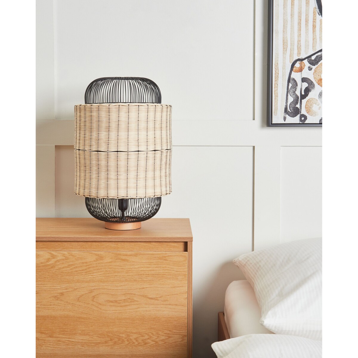 Lampa stołowa rattanowa naturalna z czarnym TANGANYIKA