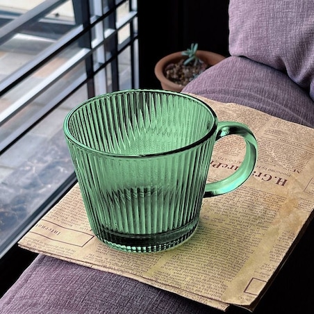 Filiżanka szklanka ryflowana duża butelkowa zieleń 380 ml 1szt SZK178