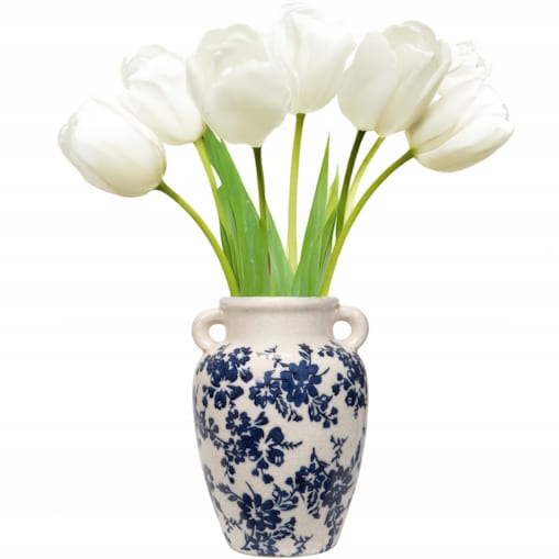 WAZON DZBANEK 23cm CERAMICZNY NA KWIATY RETRO BIAŁY RÓŻE WYSOKI DO SALONU