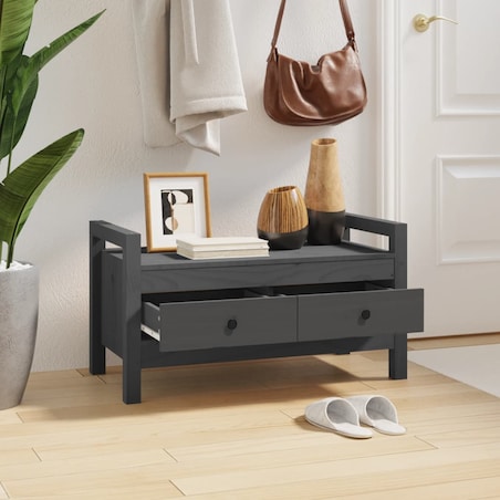 vidaXL Ławka do przedpokoju, szara, 80x40x43 cm, lite drewno sosnowe
