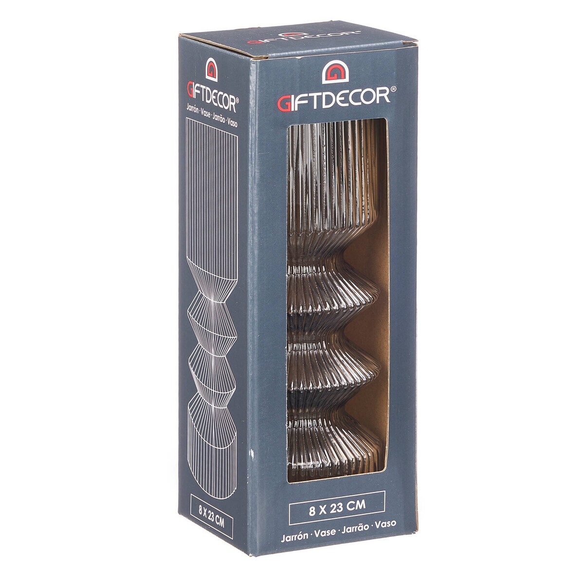 Szklany wazon tuba ryflowane szkło, 8 x 23 cm