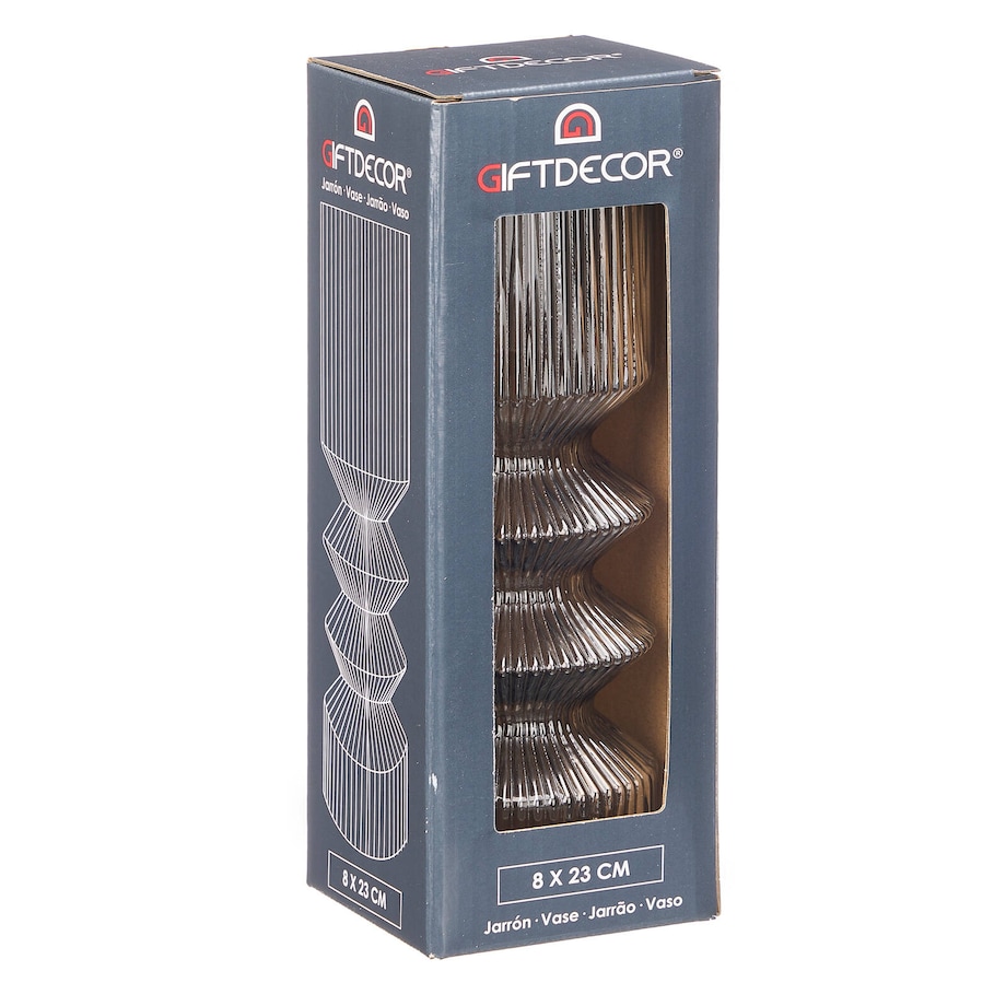 Szklany wazon tuba ryflowane szkło, 8 x 23 cm