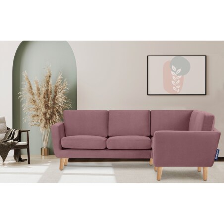 KONSIMO TAGIO Narożnik skandynawski welurowy w kolorze różowym, prawy