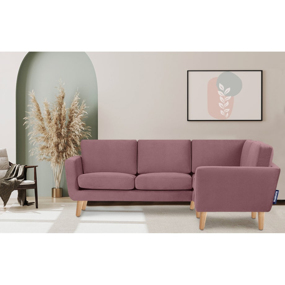 KONSIMO TAGIO Narożnik skandynawski welurowy w kolorze różowym, prawy