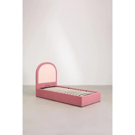 Łóżko z pojemnikiem na pościel, bouclé, różowe Kalwa 90x200 cm