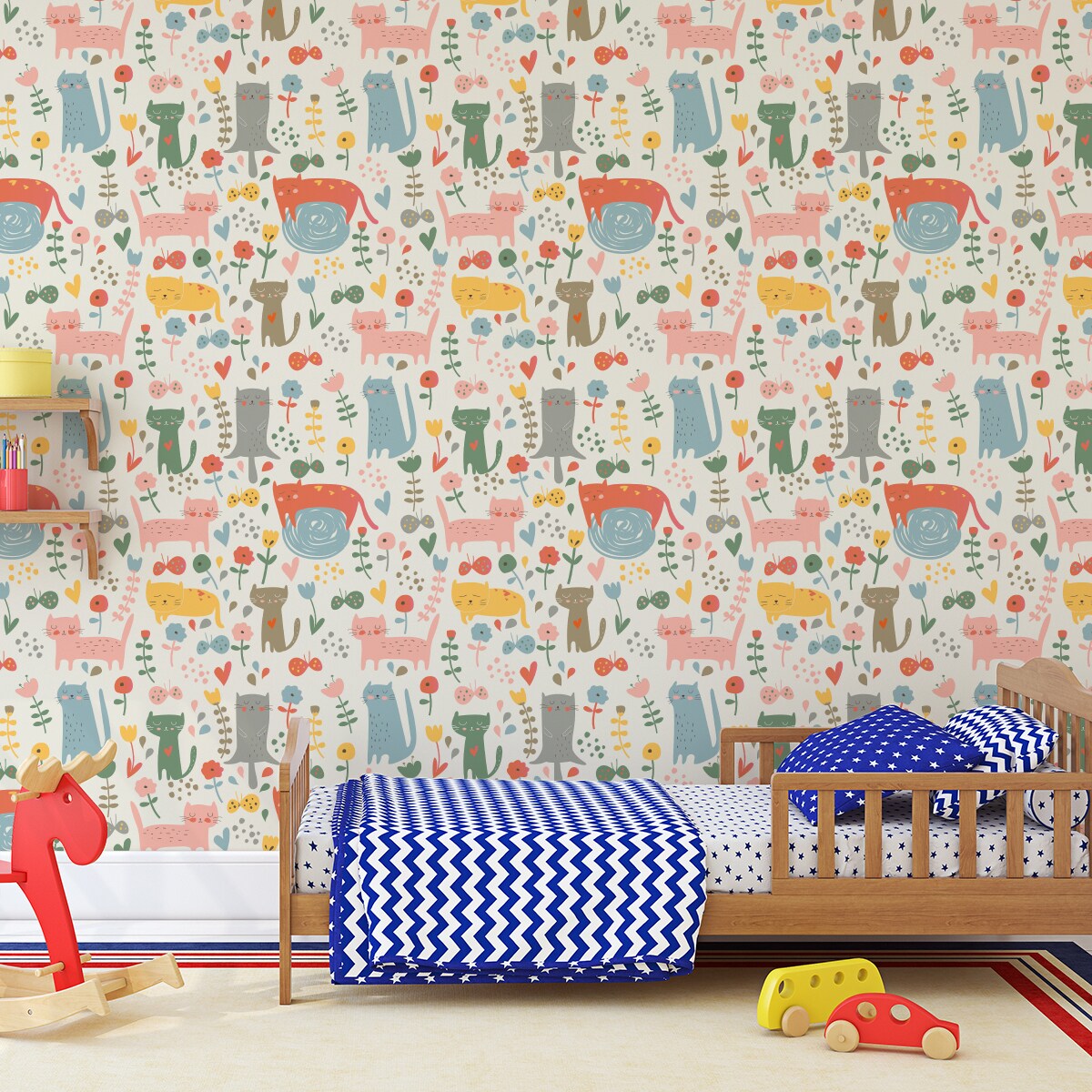 Tapeta Dla Dzieci Kolorowe KOTKI Zwierzątka Kwiaty