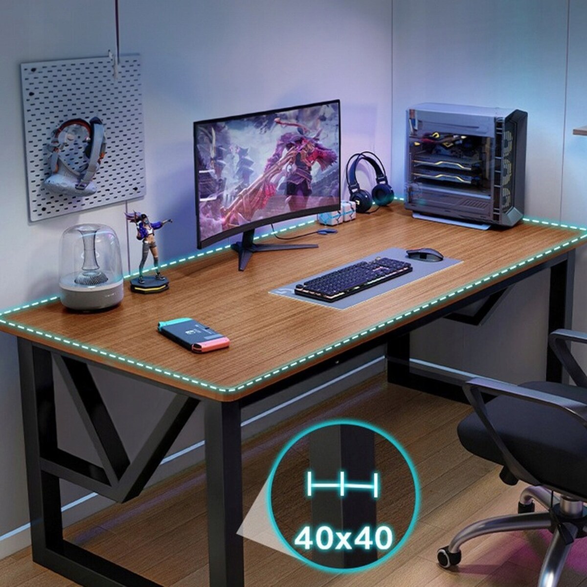 Biurko Gamingowe Nowoczesne Komputerowe Ciemny Buk Industrialne Loft 120 Cm