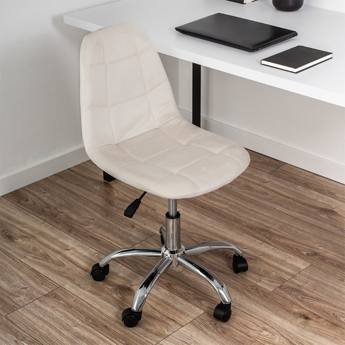 KRZESŁO BIUROWE FOTEL OBROTOWY REGULOWANY WELUROWY PIKOWANY DO BIURKA