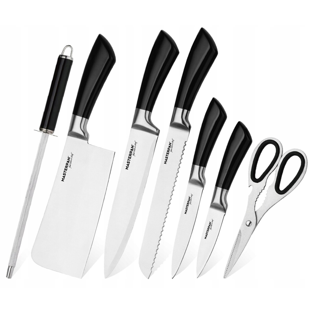 Zestaw Komplet Noży Kuchennych W Stojaku 8 Szt. Ostrzałka Nożyczki Ostre