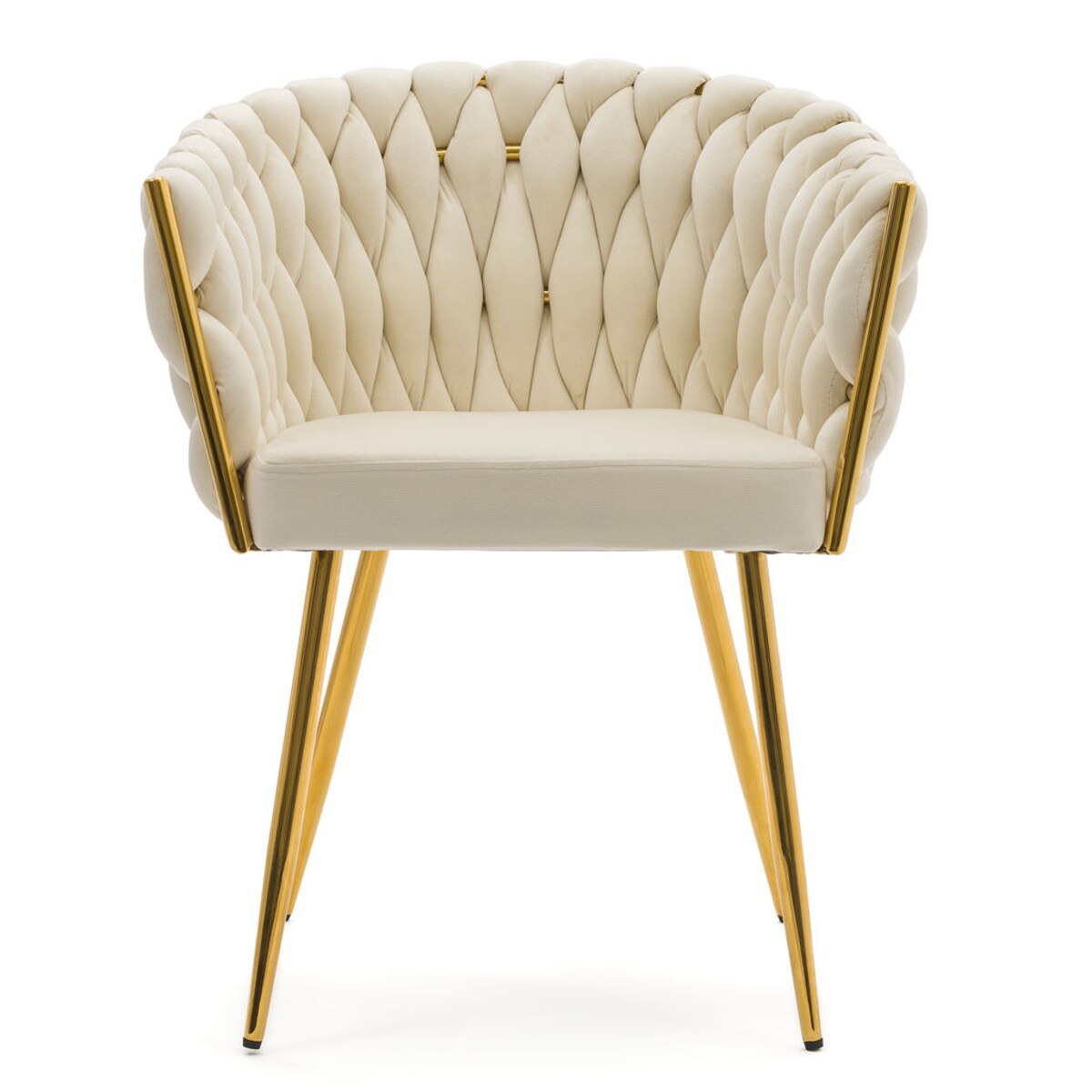 Krzesło tapicerowane plecione do jadalni beżowe welurowe glamour ROSA GOLD