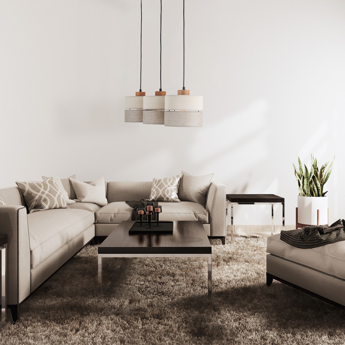 Lampa wisząca TK Lighting ECO 5771 3xE27 szaro-beżowa drewno metal abażur do salonu jadalni