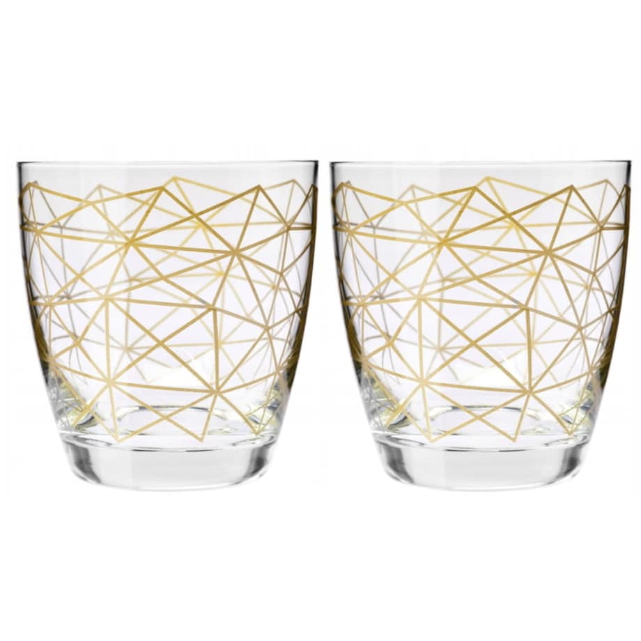 Szklanki Deco Złota Siatka Krosno 2 x 370 ml Zdobione Unikatowy Wzór Duet