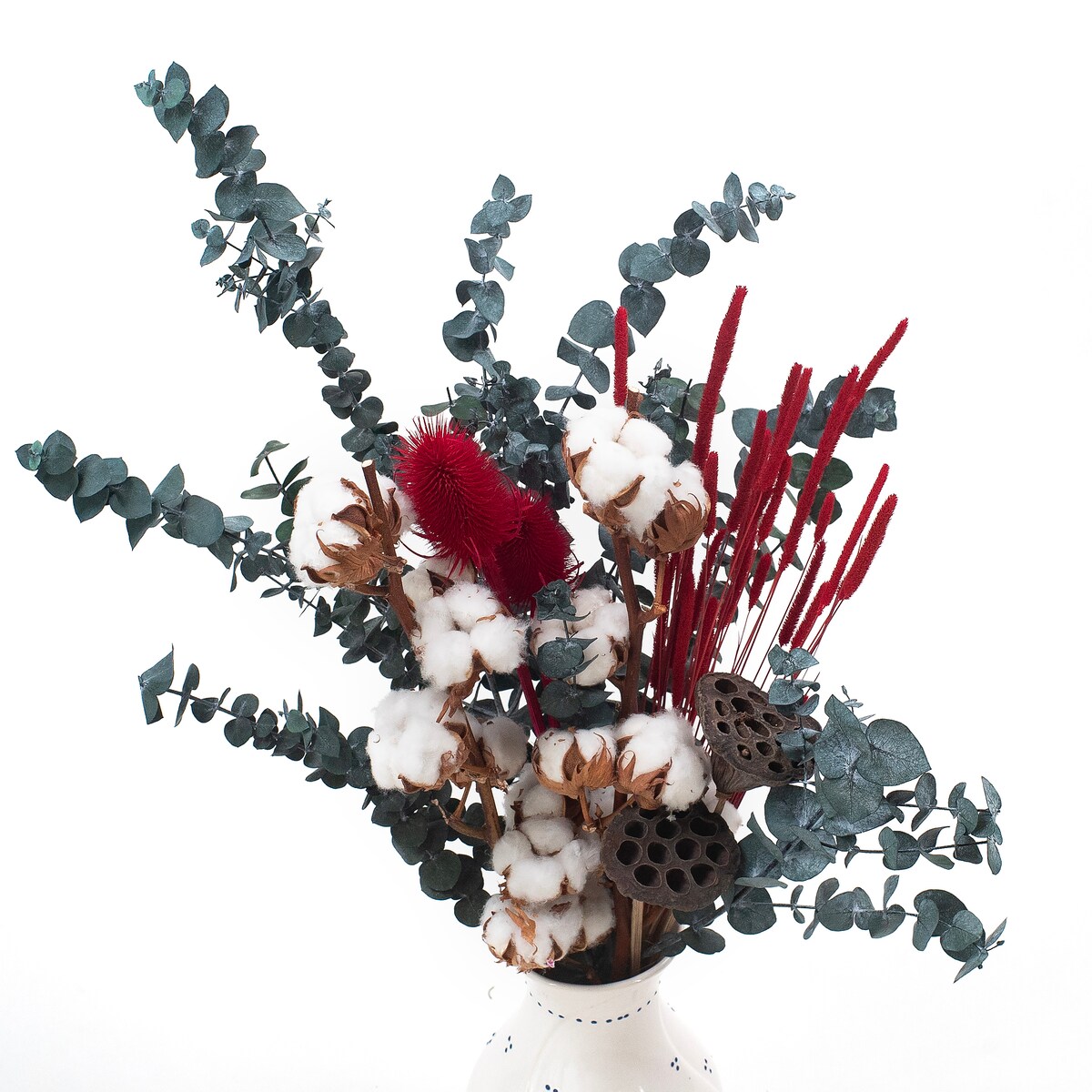 Bukiet suszonych kwiatów Arctic Blush - bawełna, eukaliptus, tymotka