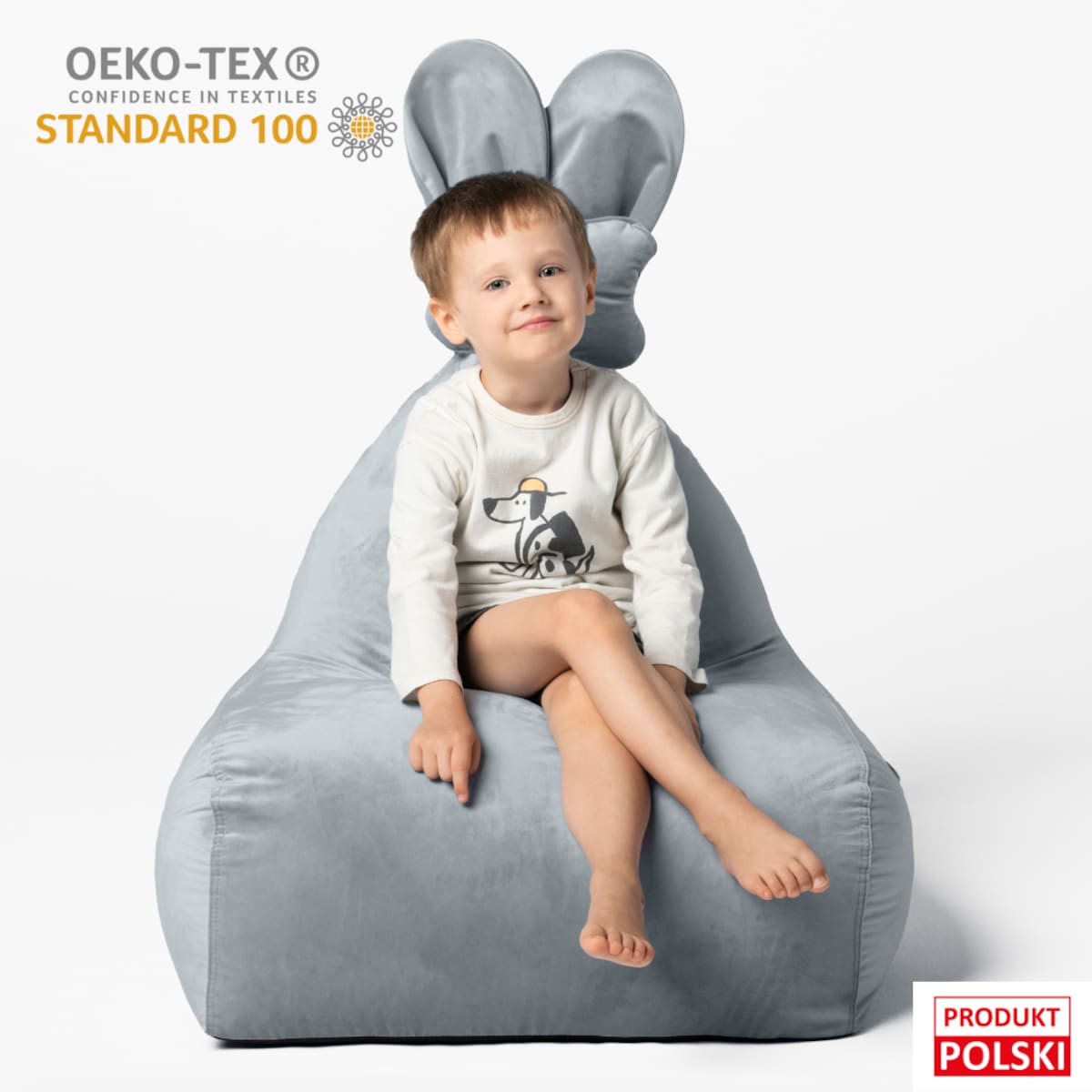 PUF FUNNY BUNNY WELUR JASNY SZARY