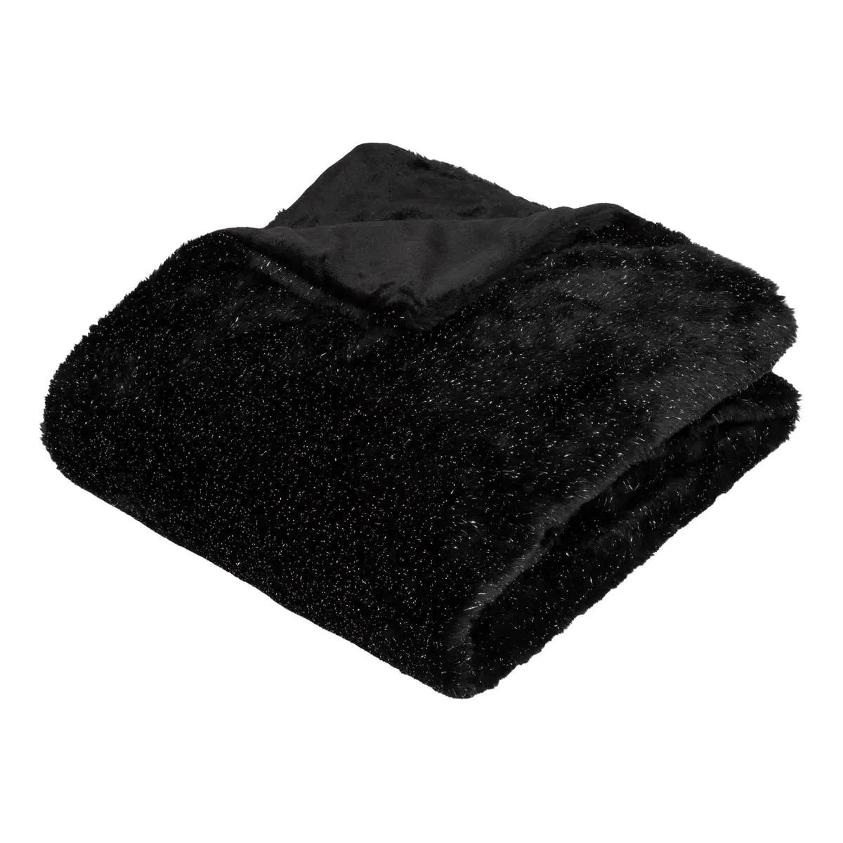 Pled koc pluszowy czarny ze srebrną nitką 130x180 cm