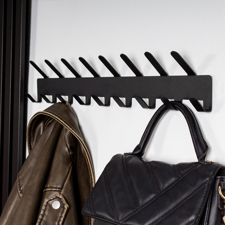 WIESZAK ŚCIENNY CZARNY NA UBRANIA KLUCZE AKCESORIA DO PRZEDPOKOJU METALOWY