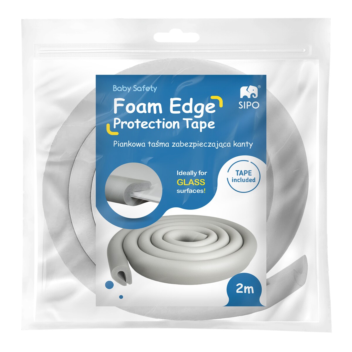 taśma piankowa zabezpieczająca szklane krawędzie mebli, 2 metry