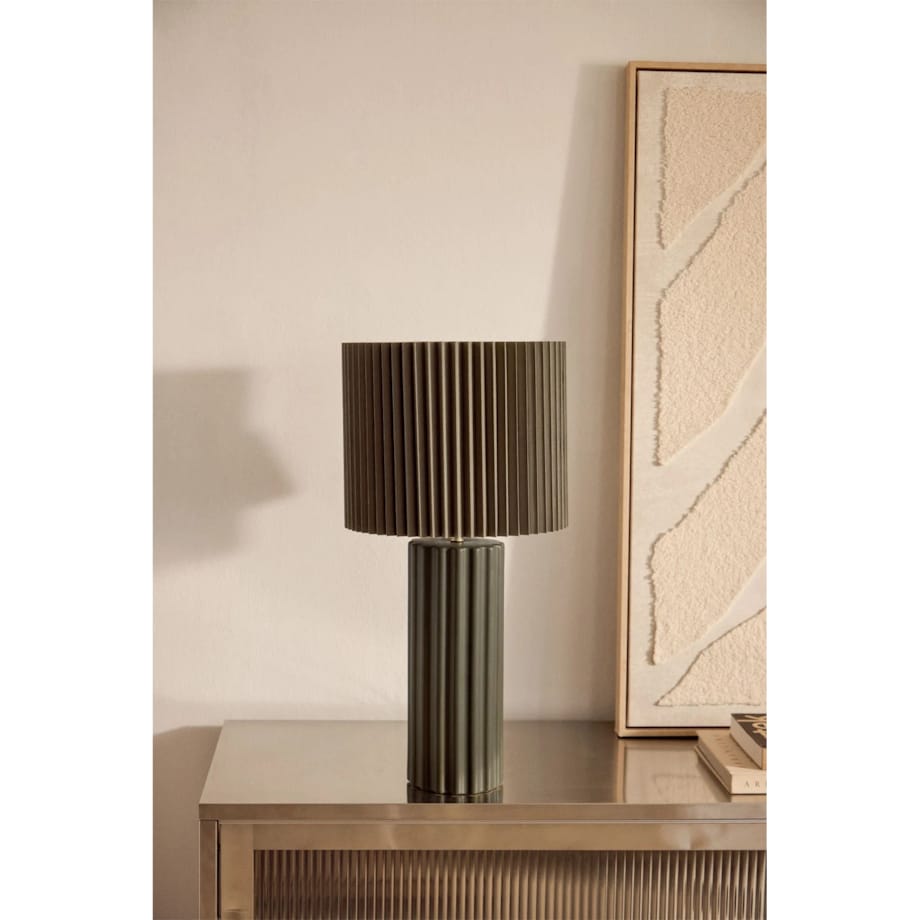 Lampa stołowa z ceramiki i tkaniny Marvila 60 cm wojskowa zieleń