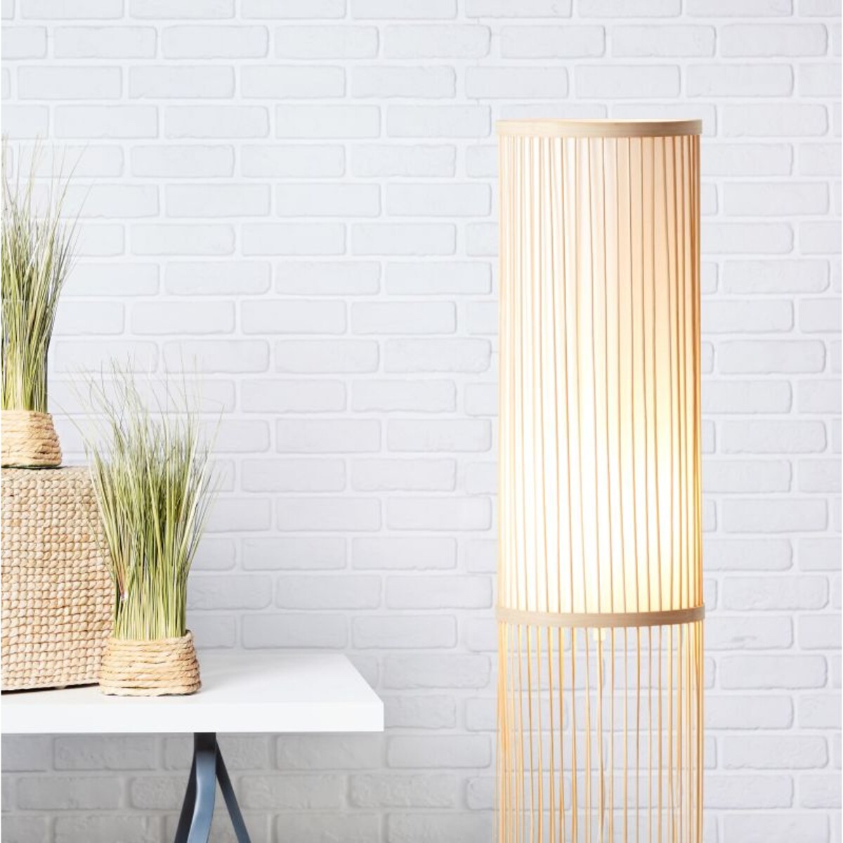 Bambusowa lampa podłogowa Nori 92771/09 Brilliant tuba naturalna