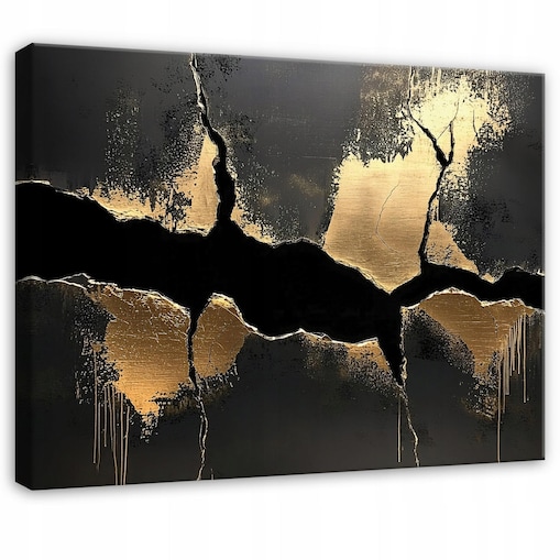 OBRAZ MARMUR CZARNY ZŁOTO DO SYPIALNI SALONU KUCHNI NA PŁÓTNIE 120x80