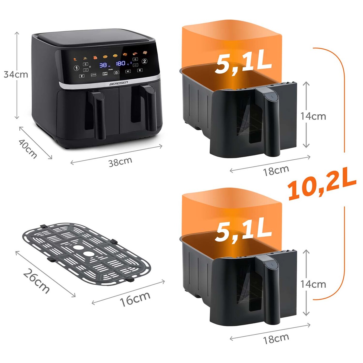 Frytkownica beztłuszczowa 10,2l Air Fryer frytownica Berdsen 1700W