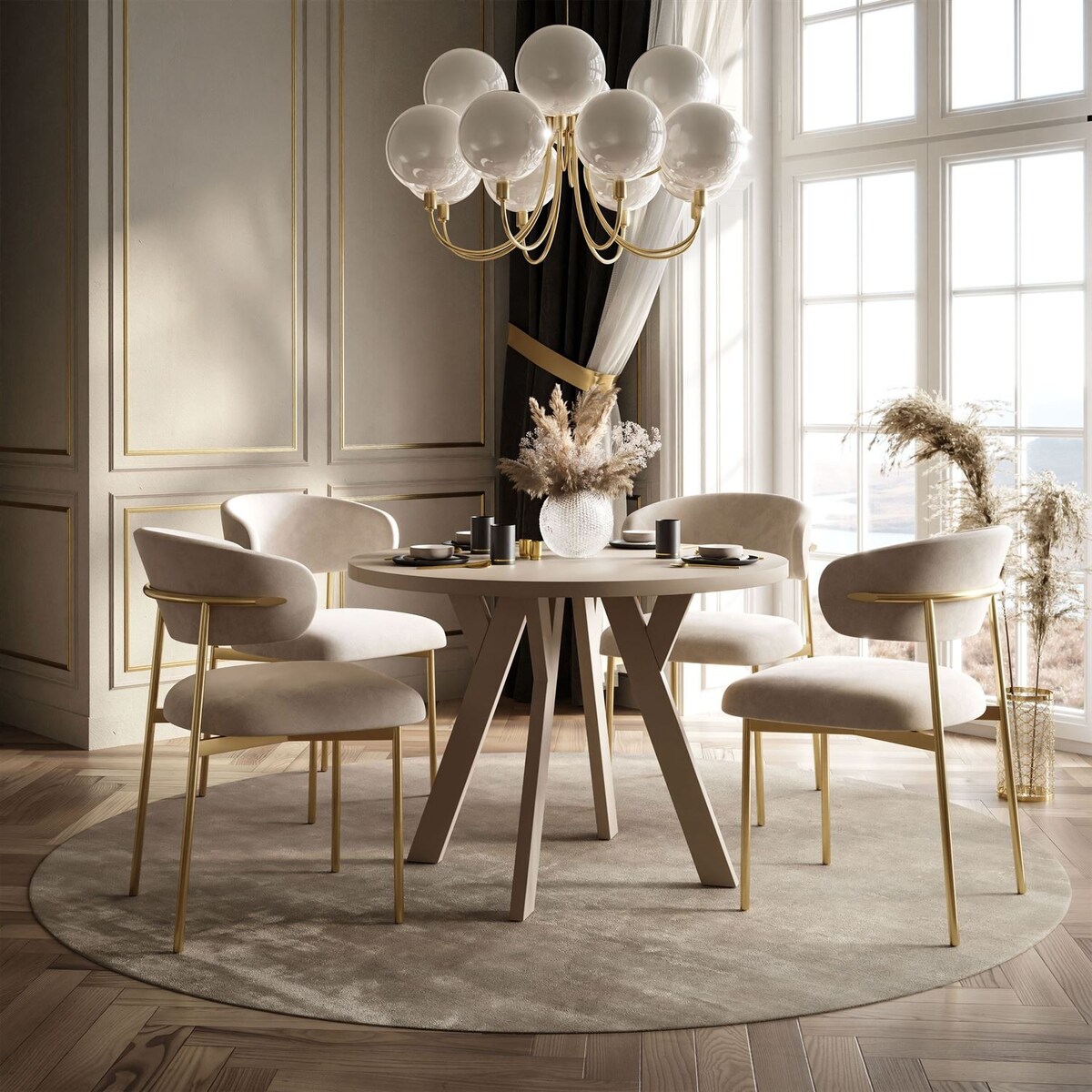 Okrągły stół rozkładany VOLTA MATT, nogi kaszmir, blat kaszmir