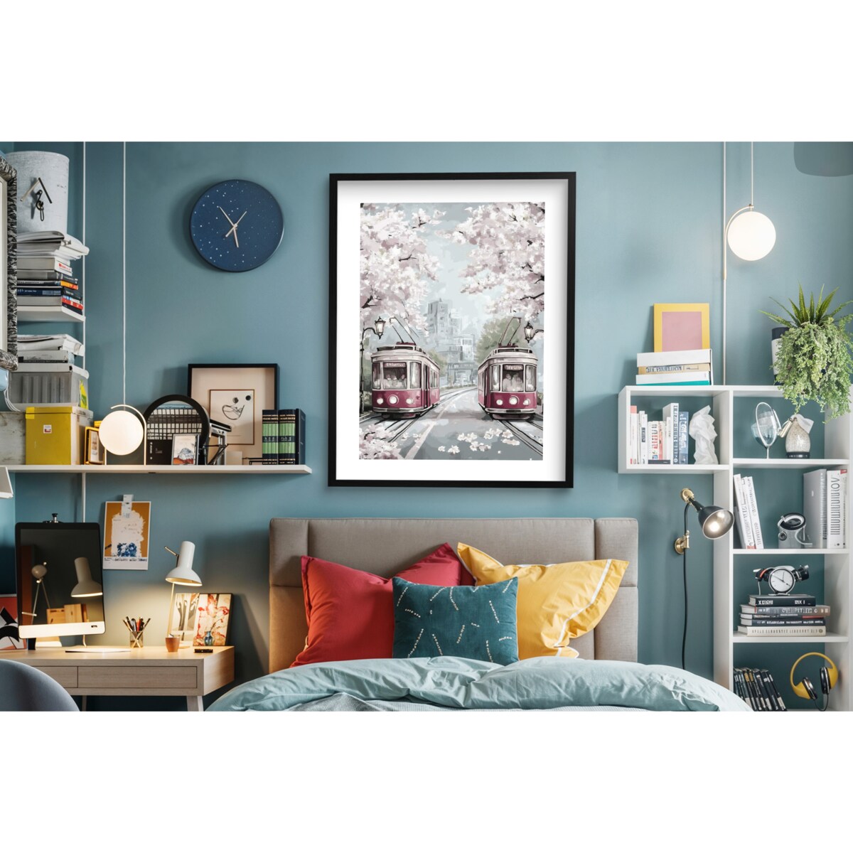 Obraz Plakat w stylu Retro Czerwony tramwaj na ścianę do salonu sypialni